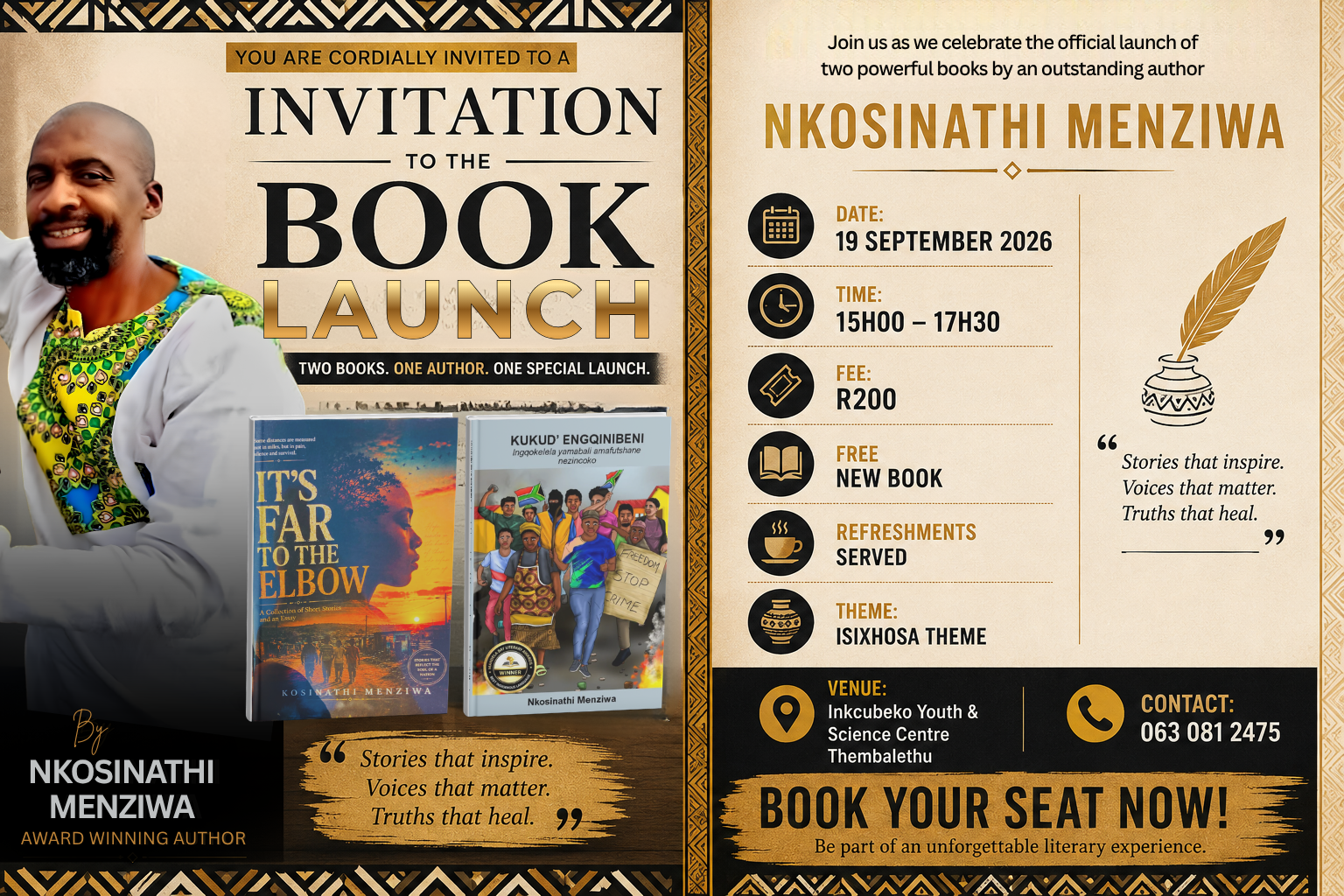 Book launch invitation created for Nkosinathi Menziwa